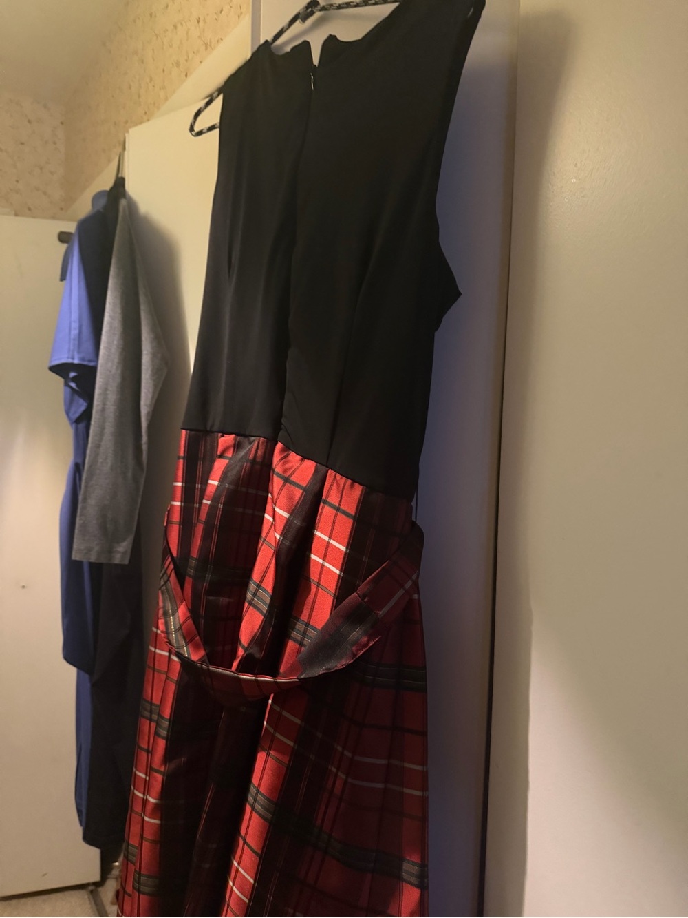 Black Top Red Plaid Midi Dress